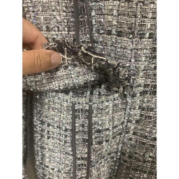 St John Boucle Tweed Blazer Grey/Blue Multicolor Fringe with Satin Trim‎ Size 4 - Picture 6 of 13
